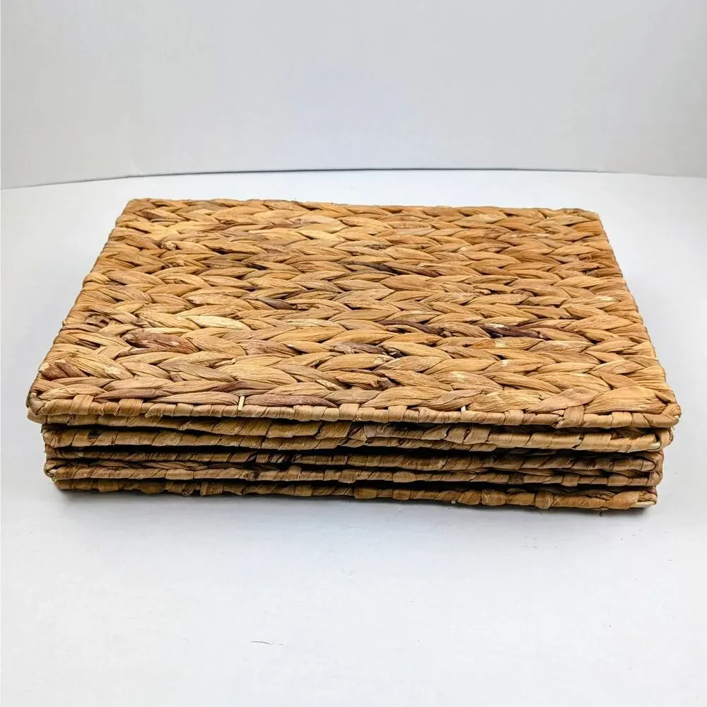 Set of 6 Natural Woven Fiber Rectangular Placemats Rustic Boho Table Mats